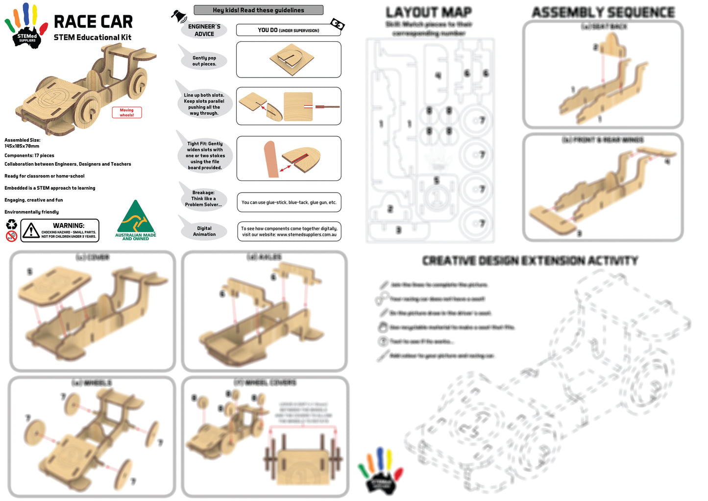 Race Car STEM Learning Kit - Complete Kit For Home Education